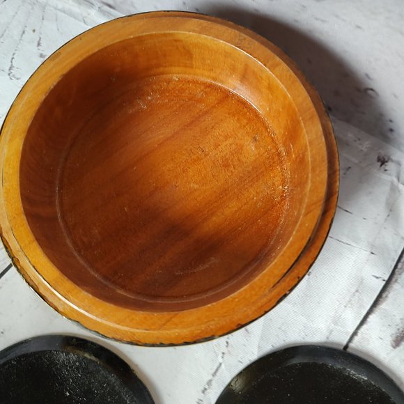 Japan Asian Wood Carved Coasters With Storage Box - Picture 12 of 14